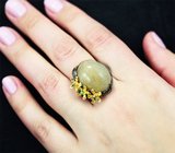 Серебряное кольцо с рутиловым кварцем 24+ карат и диопсидами