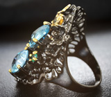 Серебряное кольцо с голубыми топазами, родолитом и мозамбикскими гранатами, хризопразом и цитринами Серебро 925