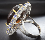 Крупное серебряное кольцо с насыщенным цитрином и танзанитами Серебро 925