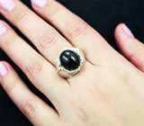 Стильное серебряное кольцо с крупной черной шпинелью Серебро 925