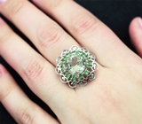 Ажурное серебряное кольцо с зеленым аметистом и цаворитами Серебро 925