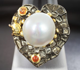 Серебряное кольцо с жемчужиной и карнелианом