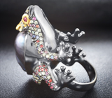 Скульптурное серебряное кольцо с цветной жемчужиной 46,45 карата и разноцветными сапфирами Серебро 925