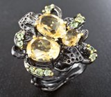 Серебряное кольцо с цитринами и перидотами Серебро 925