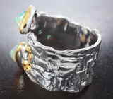 Серебряное кольцо с кристаллическими эфиопскими опалами 2,34 карата и изумрудами Серебро 925