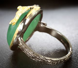 Серебряное кольцо с хризопразом 26+ карат и родолитами