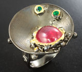 Серебряное кольцо c рубином и хризопразом Серебро 925