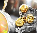 Серебряное кольцо с кристаллическим эфиопским опалом 4,7 карата и желтыми сапфирами Серебро 925