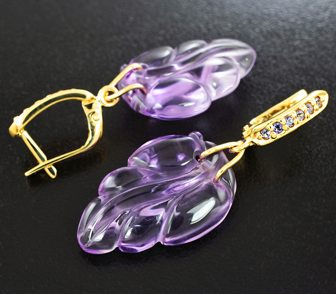 Золотые серьги с резными аметистами 29,55 карата купить в интернет магазине Серебряные линии по
