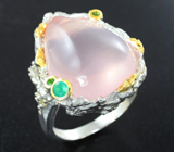 Серебряное кольцо с розовым кварцем 26+ карат, хризопразом, диопсидом и перидотом Серебро 925