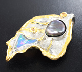 Серебряный кулон с цветной жемчужиной 5,52 карата, кристаллическим эфиопским опалом и сапфирами Серебро 925