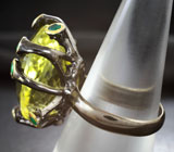 Серебряное кольцо с лимонным цитрином 30+ карат и зелеными агатами Серебро 925