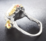 Серебряное кольцо с жемчужиной 8,65 карата и оранжевыми сапфирами Серебро 925