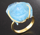 Кольцо с резным забайкальским аквамарином Золото