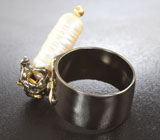 Серебряное кольцо с жемчужиной барокко, аметистом и диопсидами Серебро 925