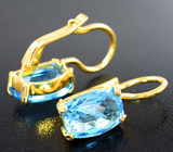 Золотые серьги с голубыми топазами авторской огранки 8,55 карата Золото