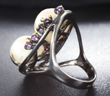 Серебряное кольцо с жемчугом, родолитом и аметистами Серебро 925