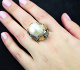 Серебряное кольцо с жемчужиной барокко 33,78 карата и синим сапфирами Серебро 925