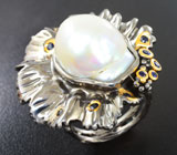 Серебряное кольцо с жемчужиной барокко 27,13 карата и синими сапфирами Серебро 925