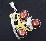 Серебряный кулон с цветным жемчугом 22,11 карата, перидотами, зеленым сапфиром и цаворитом Серебро 925