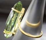 Золотое кольцо с чистейшим зеленым аметистом авторской огранки 18,23 карата Золото