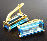 Золотые серьги с чистейшими насыщенно-голубыми топазами стального оттенка 11,28 карата Золото