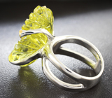 Серебряное кольцо с резным лимонным цитрином и цаворитами Серебро 925