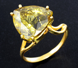 Золотое кольцо с чистейшим оливковым цитрином авторской огранки 8,84 карата Золото