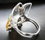 Серебряное кольцо с кристаллическим эфиопским опалом 3,03 карата и разноцветными сапфирами Серебро 925