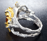 Серебряное кольцо с мексиканским огненным агатом и сапфирами