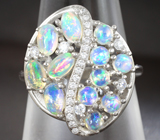 Великолепное серебряное кольцо с кристаллическими эфиопскими опалами Серебро 925