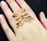 Ажурное серебряное кольцо «Бабочка» с разноцветными сапфирами Серебро 925