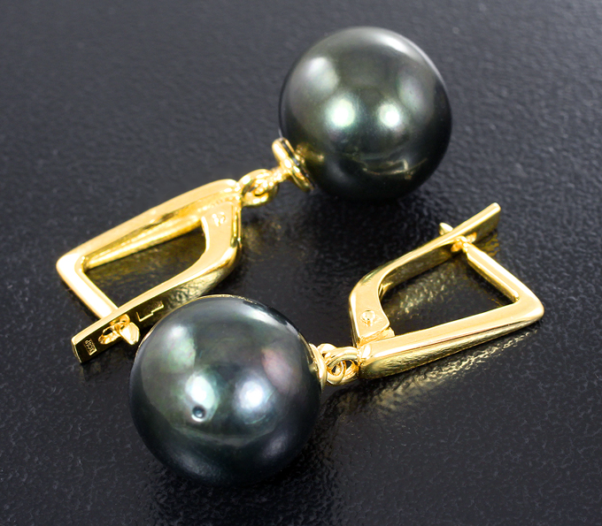 Золотые серьги с крупным черным морским жемчугом 23,94 карата ...