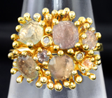 Золотое кольцо с уральскими александритами 3,52 карата и бриллиантами Золото