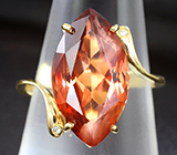 Кольцо с орегонским солнечным камнем и бриллиантами Золото