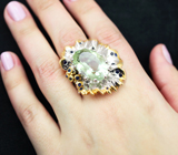 Серебряное кольцо с зеленым аметистом 17,27 карата и синими сапфирами Серебро 925