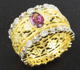 Ажурное серебряное кольцо с родолитом Серебро 925