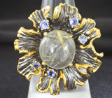 Серебряное кольцо с рутиловым кварцем и иолитами Серебро 925