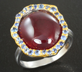 Серебряное кольцо с рубином 13,01 карата и синими сапфирами Серебро 925
