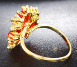 Золотое кольцо с мексиканскими огненными опалами 2,44 карата, цаворитами и бриллиантом Золото