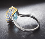 Серебряное кольцо с голубым топазом лазерной огранки 9,56 карата и синими сапфирами Серебро 925