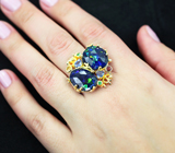 Золотое кольцо с ограненными черными опалами 3,76 карата, разноцветными сапфирами, цаворитами и бриллиантами