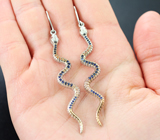 Серебряные серьги «Змейки» с синими сапфирами Серебро 925