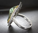 Серебряное кольцо с зеленым аметистом 14,5 карата и синими сапфирами Серебро 925