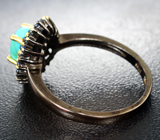 Прелестное серебряное кольцо с бирюзой и синими сапфирами Серебро 925