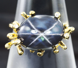 Золотое кольцо cо звездчатым сапфиром 11,07 карата и бриллиантами Золото