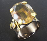 Серебряное кольцо с флюоритом и розовыми турмалинами Серебро 925