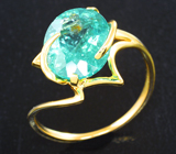 Золотое кольцо с крупным медьсодержащим «неоновым» апатитом 4,35 карата Золото