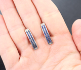 Стильные серебряные серьги с синими сапфирами бриллиантовой огранки и бесцветными топазами Серебро 925