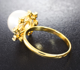 Золотое кольцо с морской жемчужиной 7,56 карата и лейкосапфирами! Исключительный люстр Золото